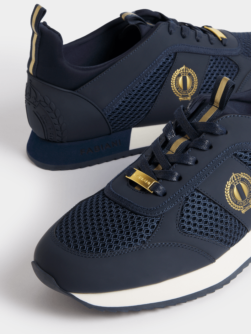 Fabiani Men's Navy/Gold Leather Side Stripe Runners