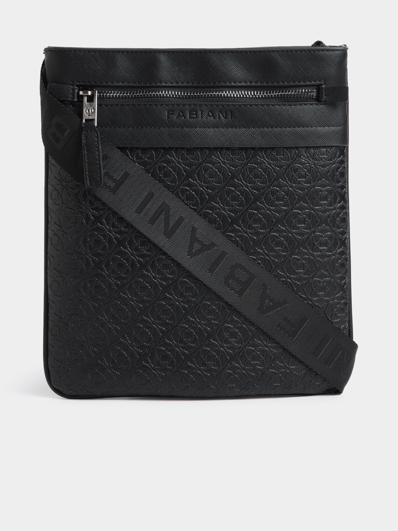 Fabiani Men's Black Fiore Monogram Crossbody Bag