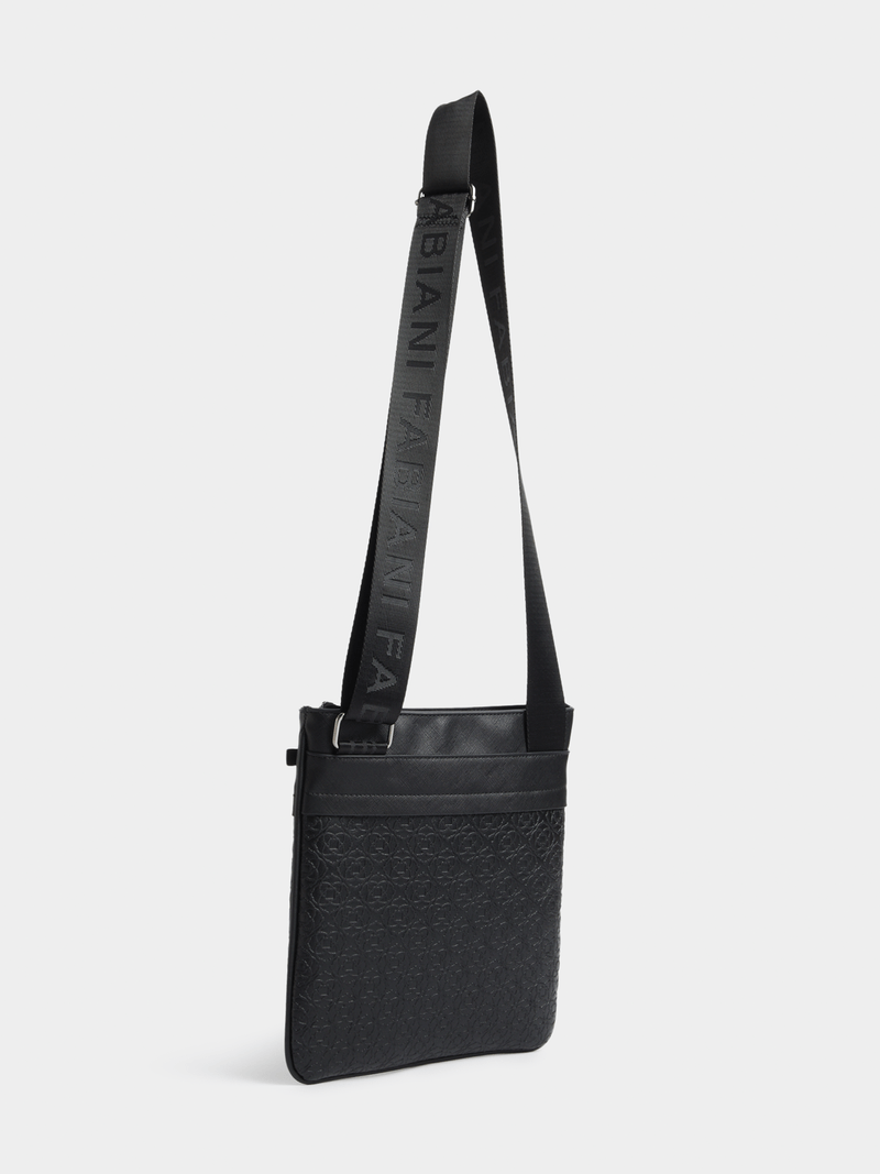 Fabiani Men's Black Fiore Monogram Crossbody Bag