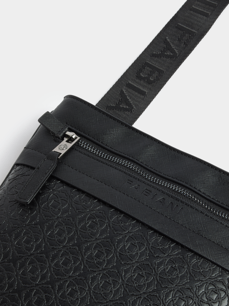 Fabiani Men's Black Fiore Monogram Crossbody Bag