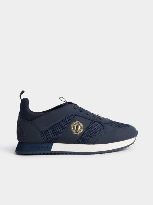 Fabiani Men's Navy/Gold Leather Side Stripe Runners