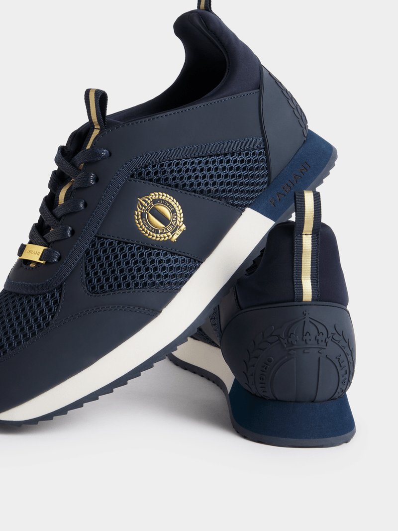 Fabiani Men's Navy/Gold Leather Side Stripe Runners